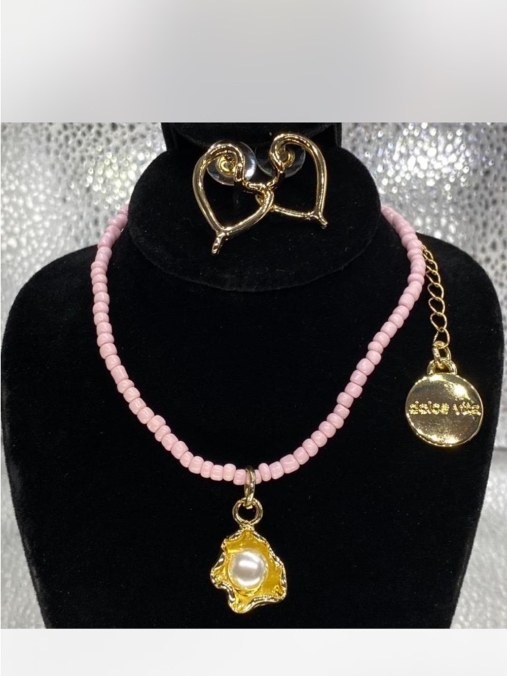 *** Dolce Vita  ^^^ Gold / Pink Pearl Bead Necklace / Earrings *^*